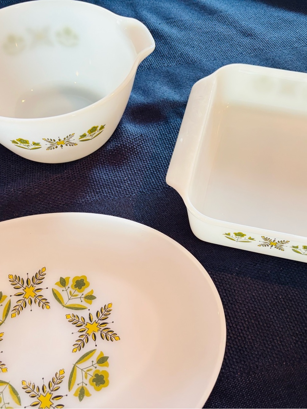 Vintage Fire King Dinnerwarwith Olive Green Floral Pattern - Classic Home Dining